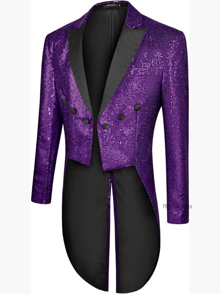 Men's Sequin Tuxedo Jacket Tailcoat Slim Fit Swallowtail Dress Coat Wedding